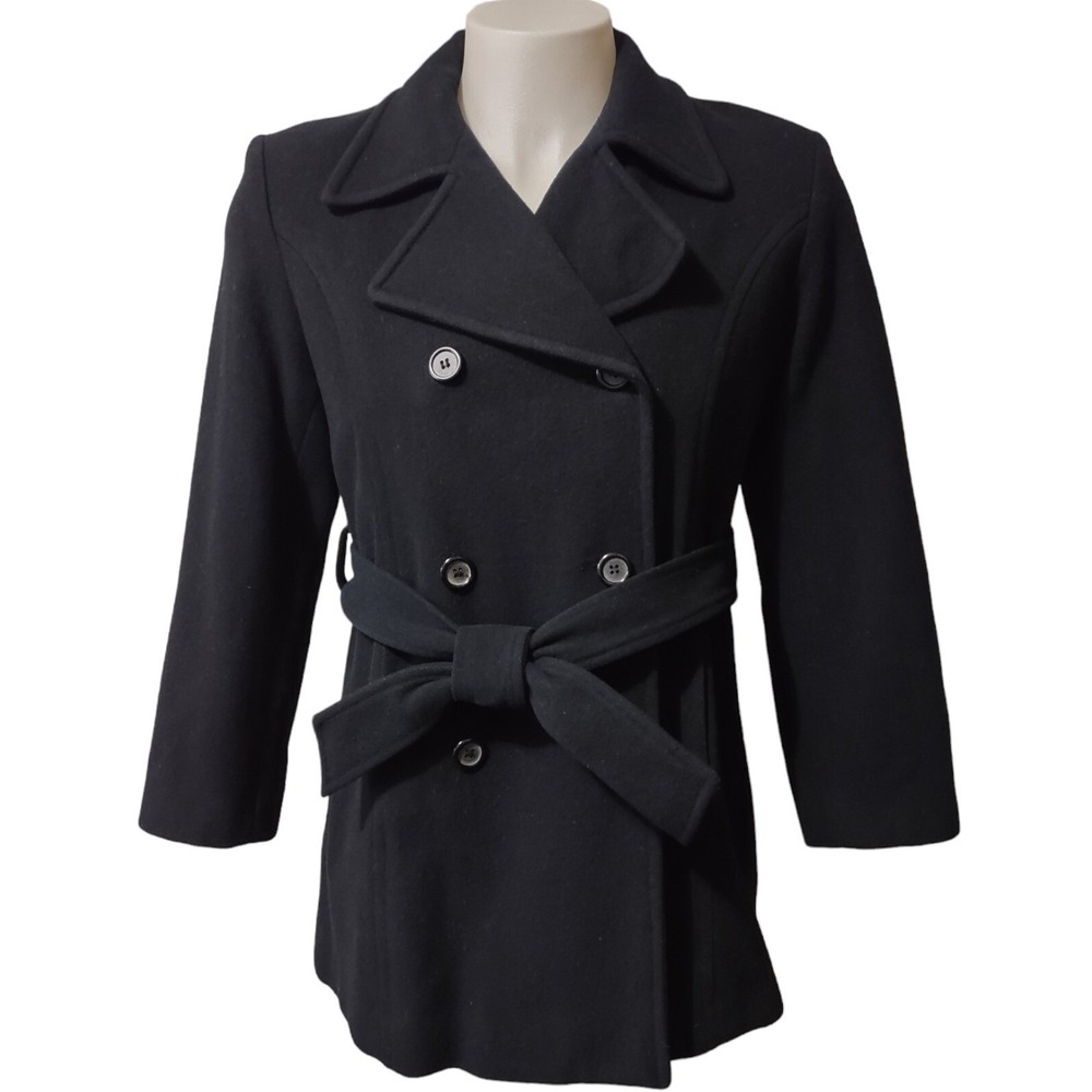 Jason Kole Coat Women's Small Black Wool Belted Winter Collared Double Breasted